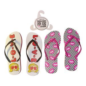 Women’s Flip Flops Size 3/4 Lot of 2 Harajuku Lovers Graphic Sandals Lips Love